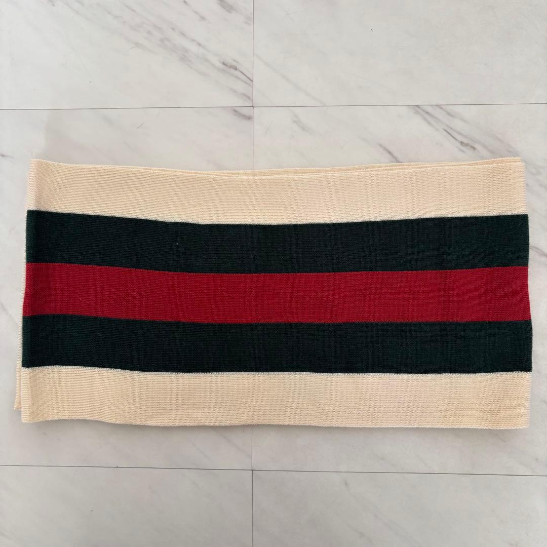 GUCCI /グッチ シェリーライン ウール マフラー 赤×グリーン