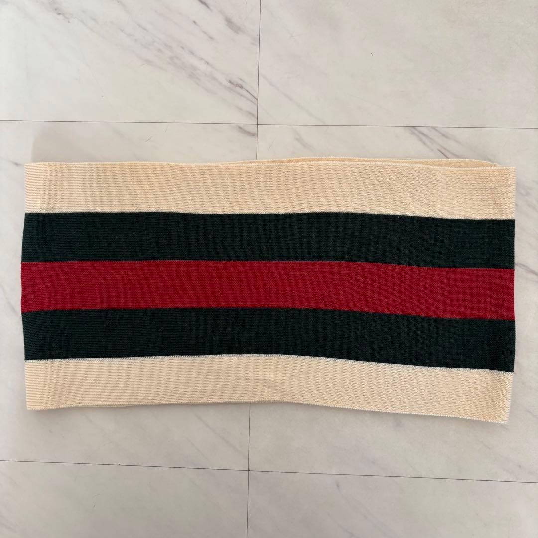 GUCCI /グッチ シェリーライン ウール マフラー 赤×グリーン