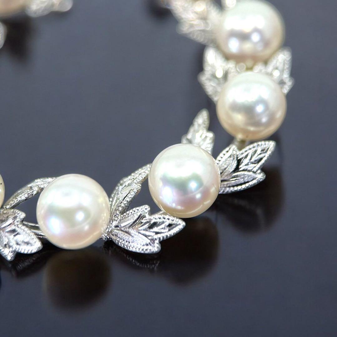 【極上】ミキモト　アコヤ　本真珠　パール　ブローチ　シルバー　サークル　リーフ