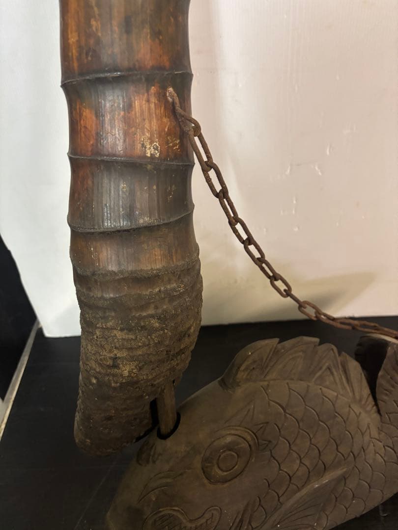 自在鉤　木彫り　鯛　囲炉裏　工芸品　古道具　古美術