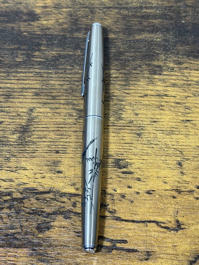 新品未使用　1980年代　蝕刻　竹と雉　白金　万年筆 18金　細字　コンバーター