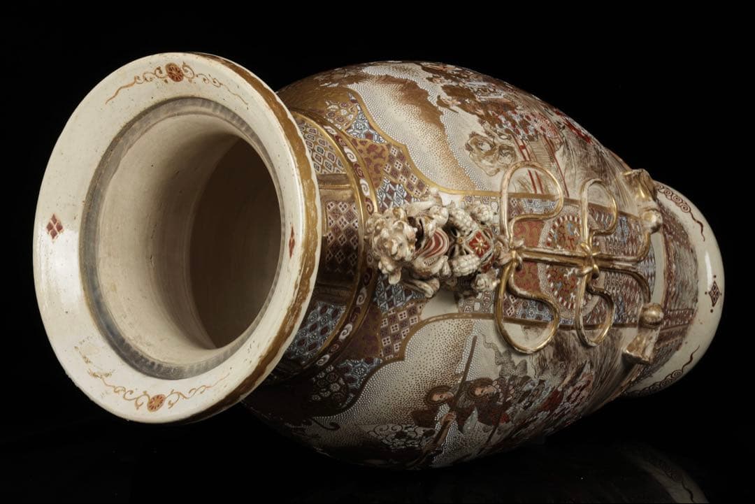 【極上薩摩焼】特大金襴手色絵賢人図獅子摘蓋獅 香炉 飾壺 時代骨董 古美術アート