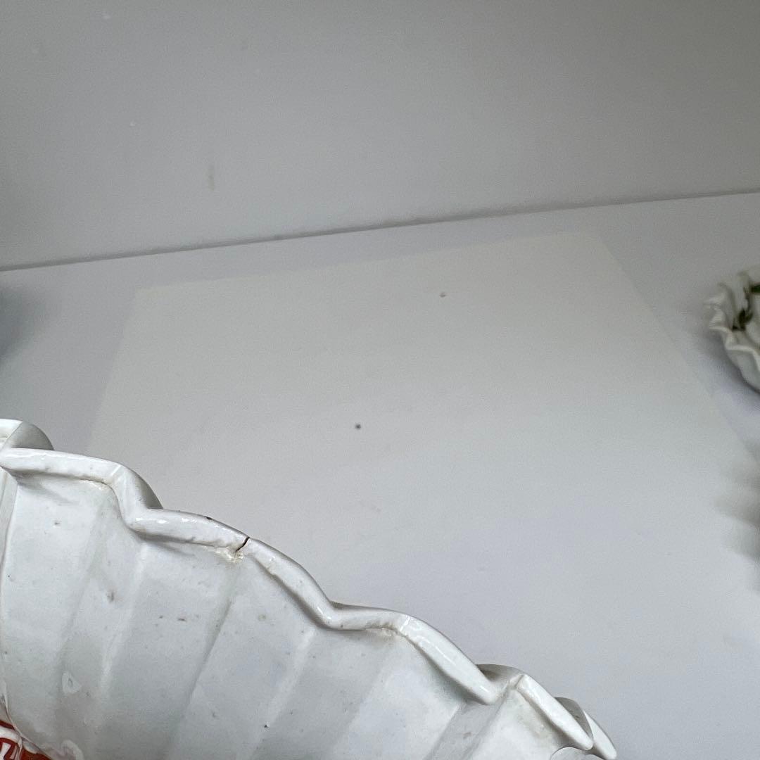 江戸中後期古伊万里赤絵花図　ギザギザ向付10客　木箱付　幅約12.7㎝　トトオサ