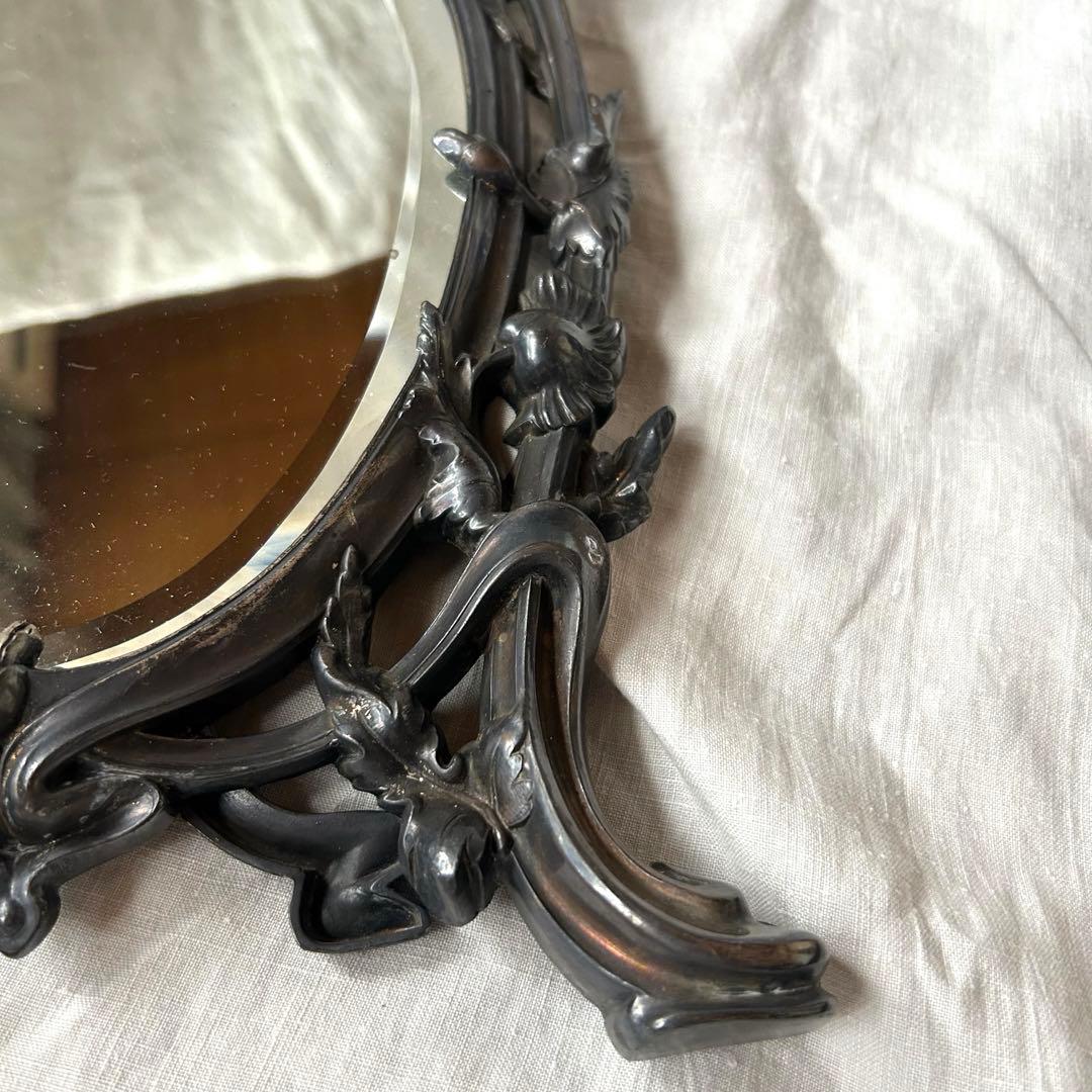 希少　フランスアンティーク　真鍮　スタンドミラー ビゾテ加工 ロココ調 卓上鏡