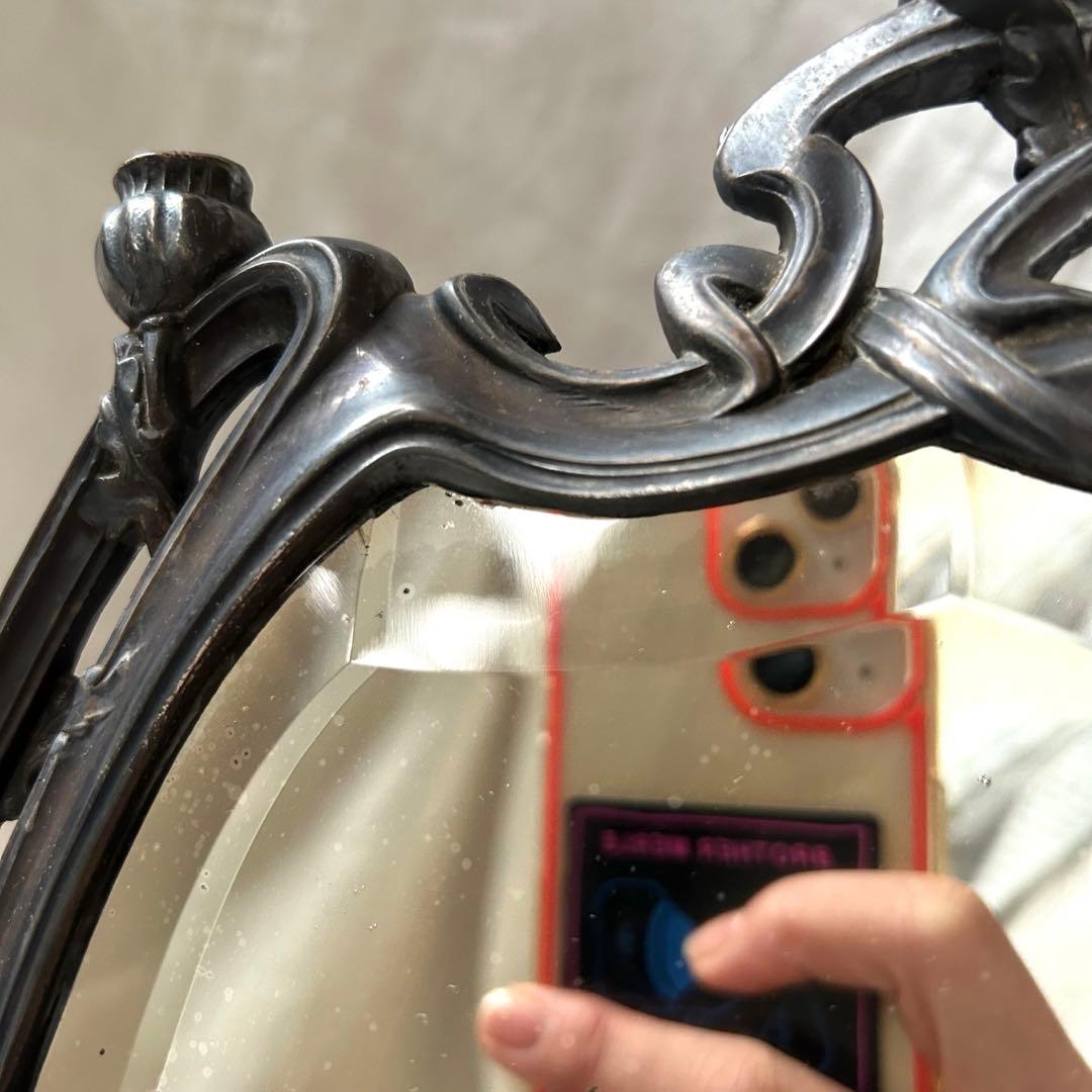 希少　フランスアンティーク　真鍮　スタンドミラー ビゾテ加工 ロココ調 卓上鏡