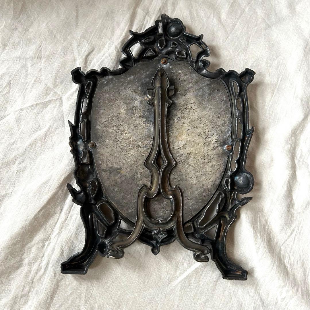 希少　フランスアンティーク　真鍮　スタンドミラー ビゾテ加工 ロココ調 卓上鏡