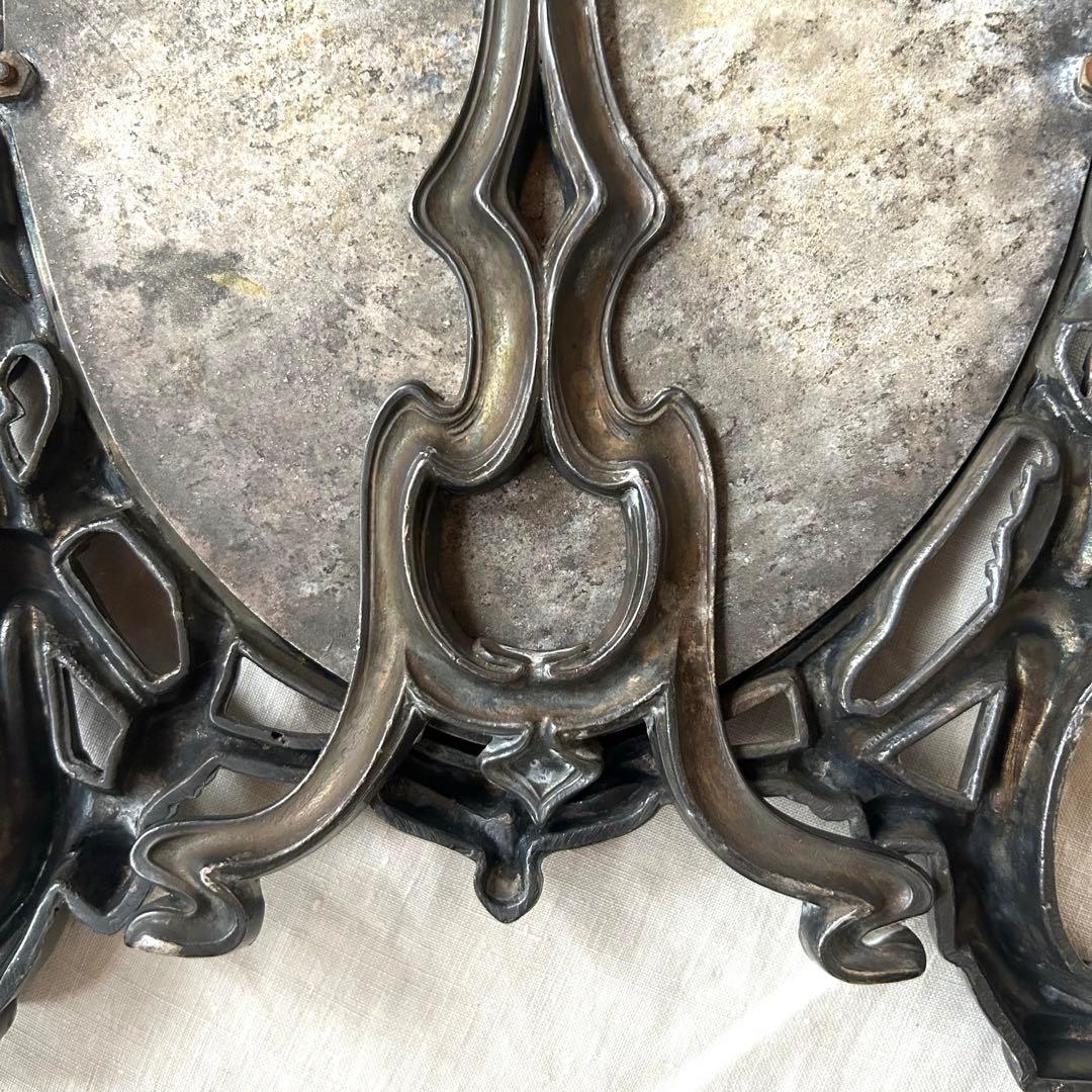 希少　フランスアンティーク　真鍮　スタンドミラー ビゾテ加工 ロココ調 卓上鏡