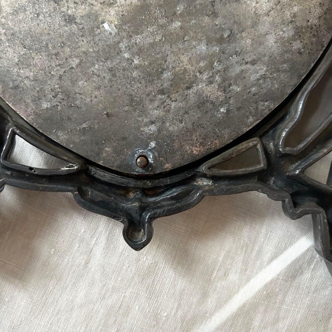 希少　フランスアンティーク　真鍮　スタンドミラー ビゾテ加工 ロココ調 卓上鏡