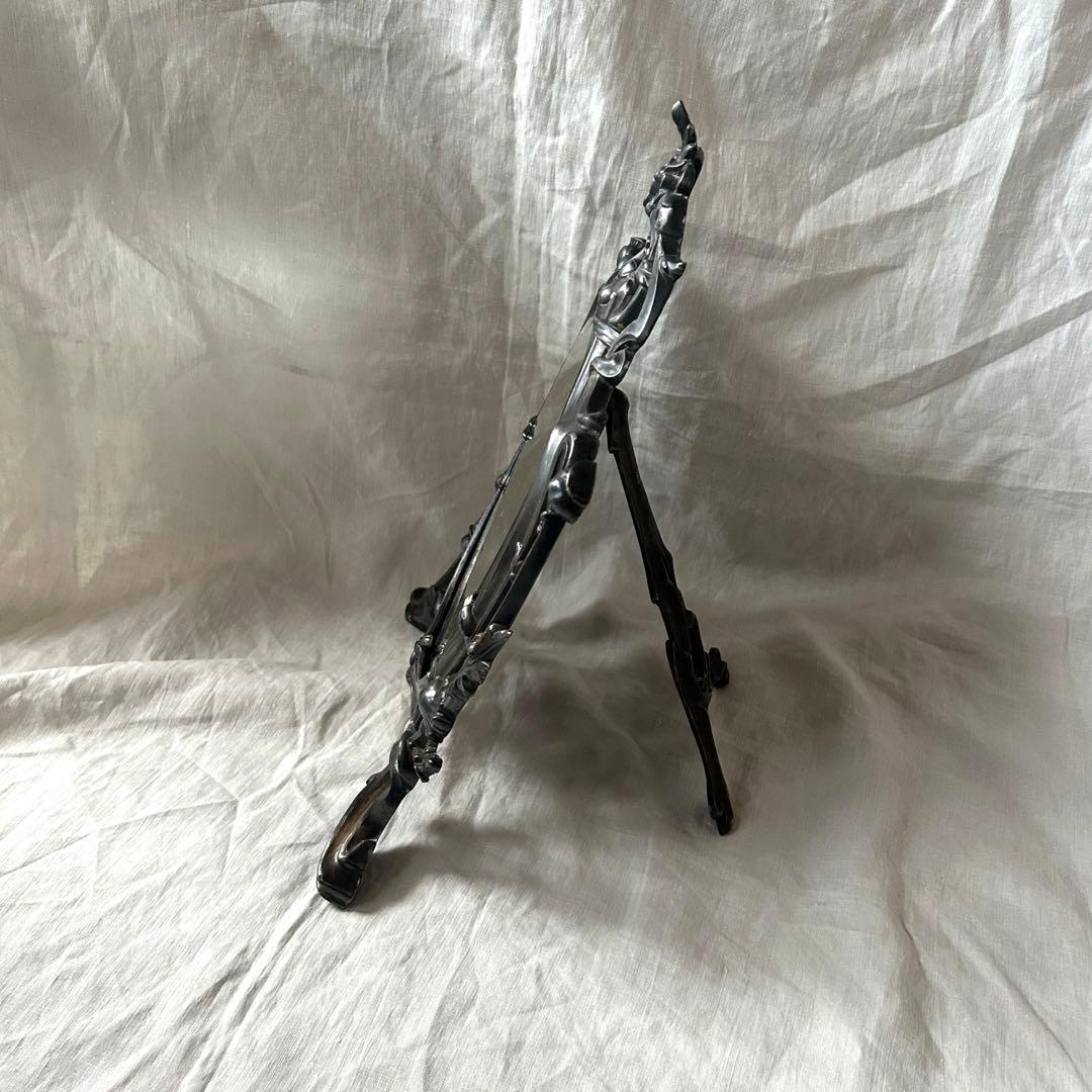 希少　フランスアンティーク　真鍮　スタンドミラー ビゾテ加工 ロココ調 卓上鏡