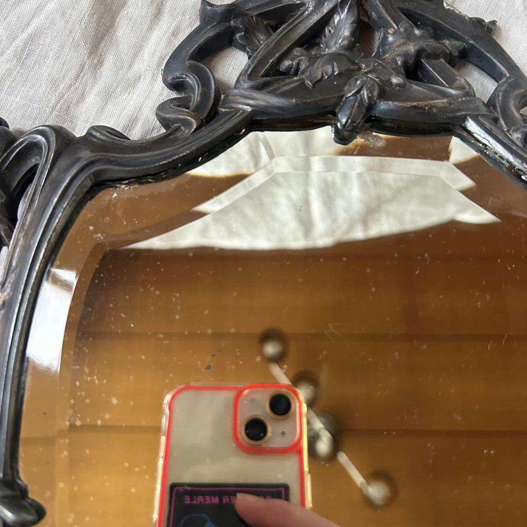 希少　フランスアンティーク　真鍮　スタンドミラー ビゾテ加工 ロココ調 卓上鏡