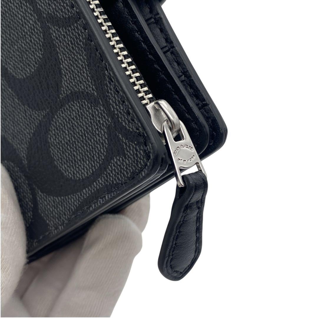 【未使用級】 COACH コーチ 二つ折り 財布 シグネチャー ブラック