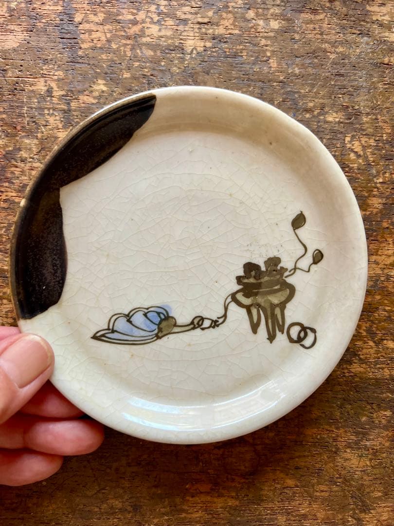 時代　茶道具柄　手塩皿まとめて箱入り　織部　小皿　アンティーク　古道具　古陶磁器