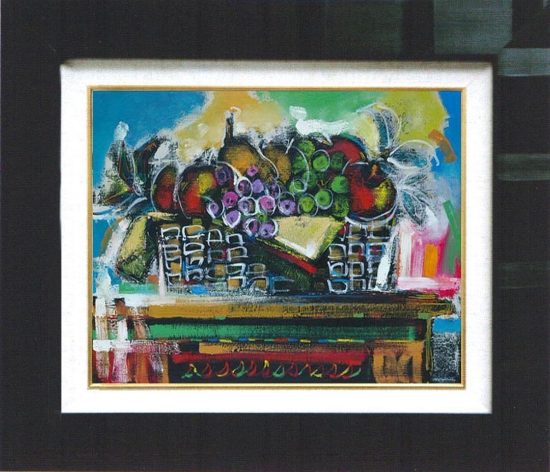 油絵 菅家令子 絵 絵画 インテリア 額付(黒) uF6-120109 静物果物