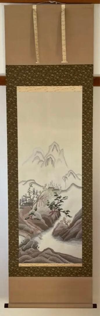 刺繍の掛軸（山水）ハンドメイド