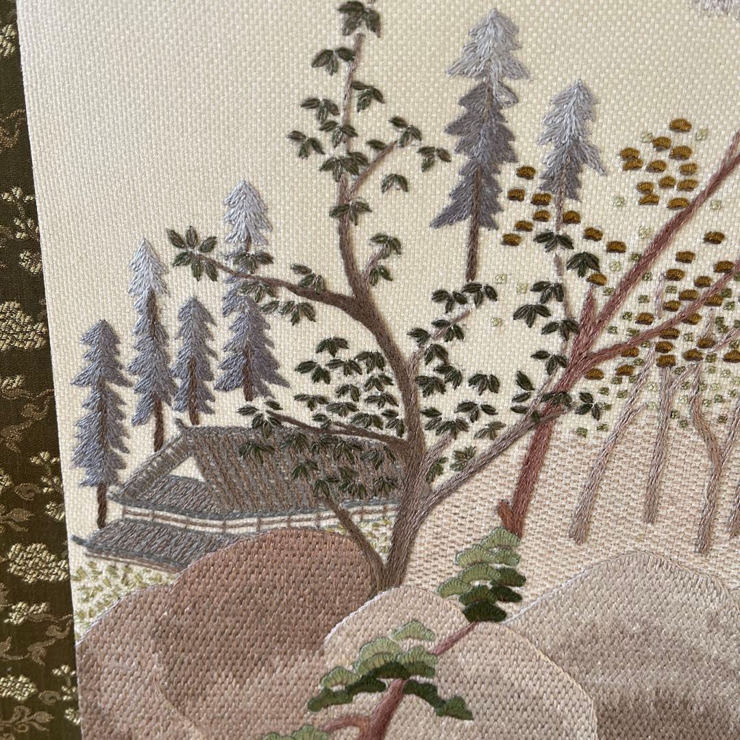 刺繍の掛軸（山水）ハンドメイド
