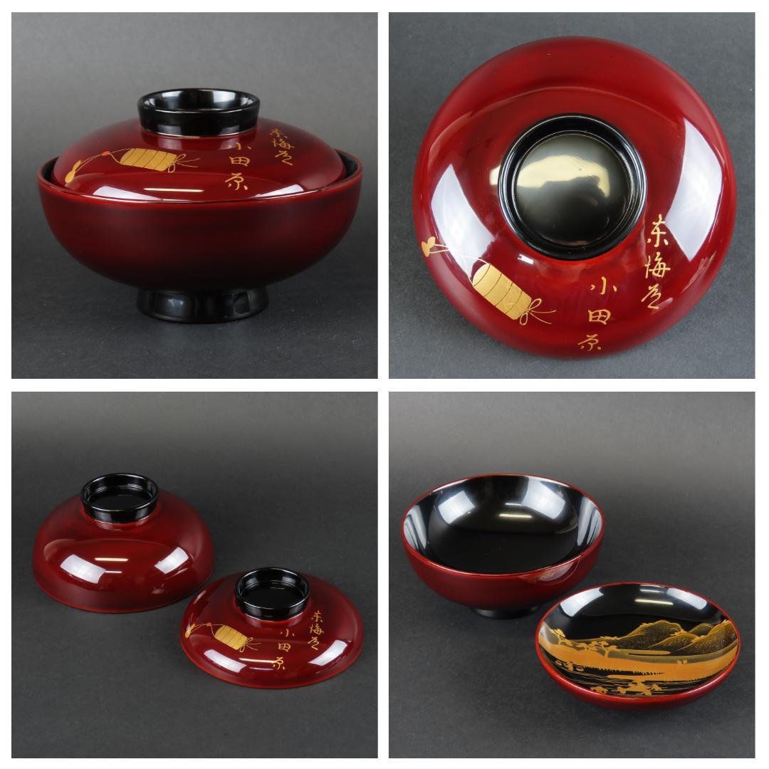 315 美品良好 東海道五十三次図蒔絵 特選越前塗作家 吸物椀５客木製/輪島塗