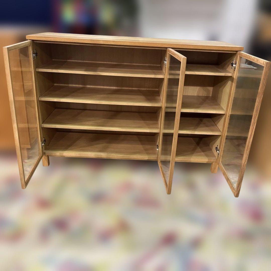 【無印良品】ガラスキャビネット◆３枚扉◇オーク材◆廃盤品