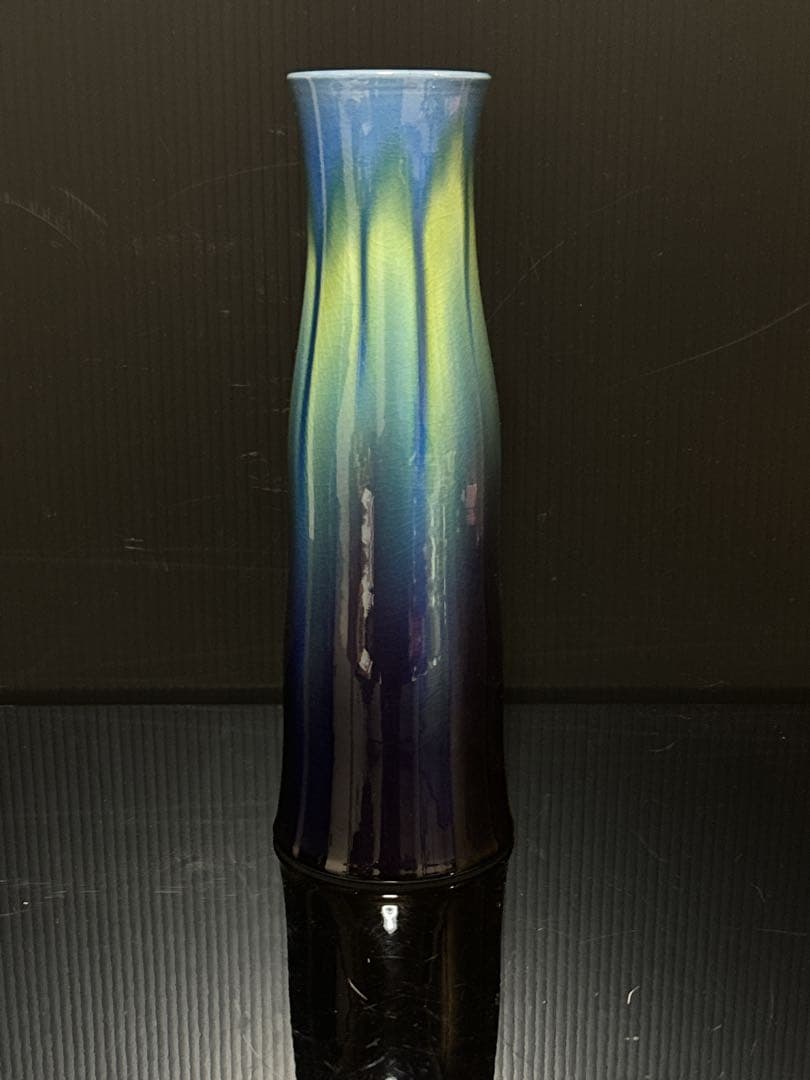 人間国宝 九谷焼 三代 徳田八十吉（正彦） 碧明耀彩 花入 花瓶 華道 桐共箱