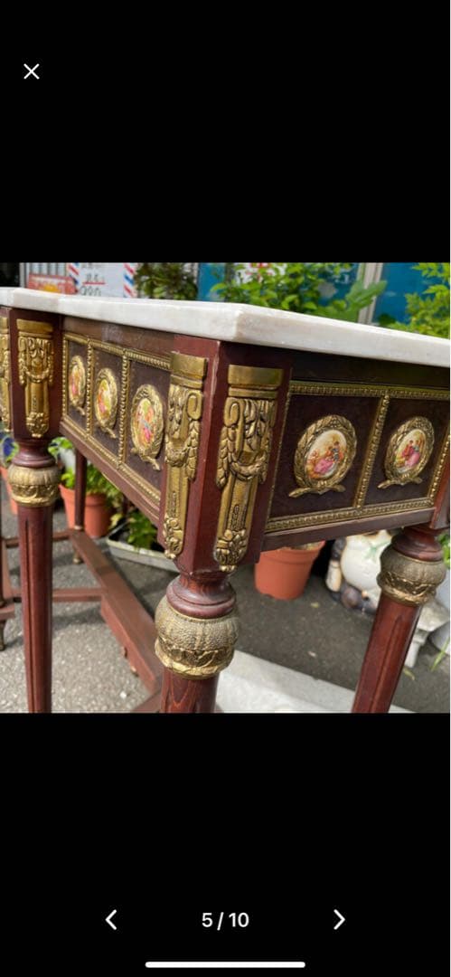 半額以下 スペイン製 大理石テーブル 木製テーブル 大理石天板