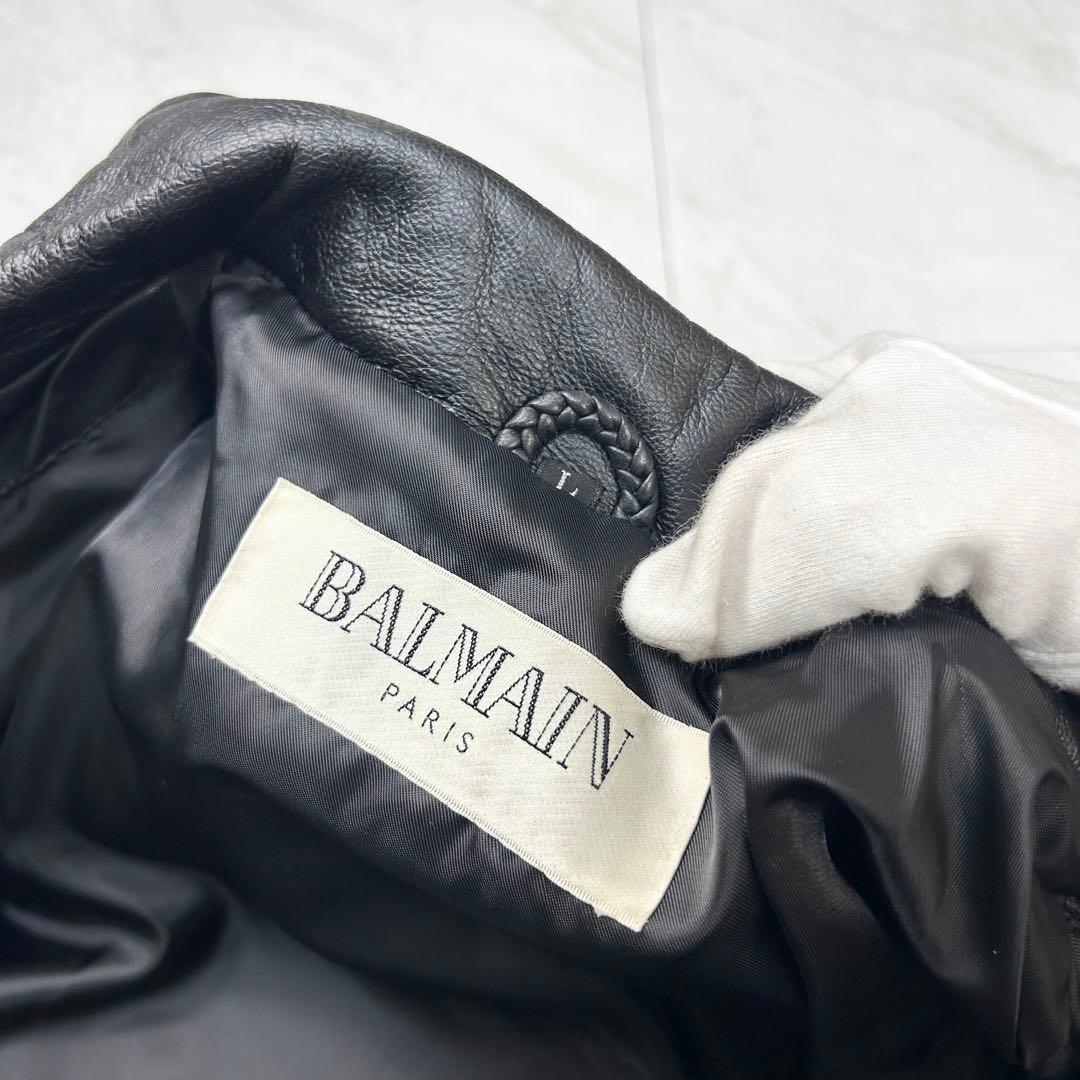 極美品 BALMAIN PARIS ラムレザー ジャケット L ブルゾン 黒
