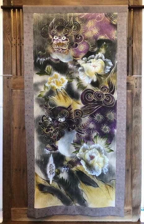 古布リメイク　手描きタペストリー