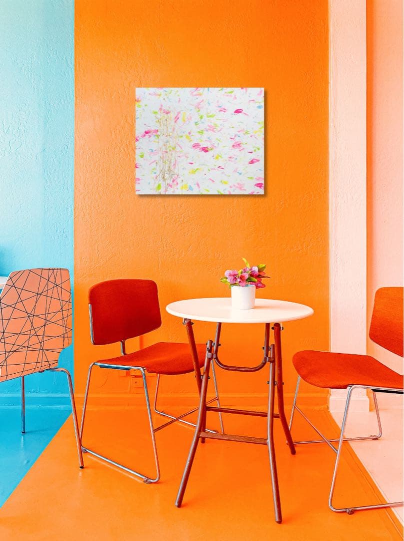 【Risbonum☆】油絵　原画　抽象画　北欧　春　花　ピンク　F12