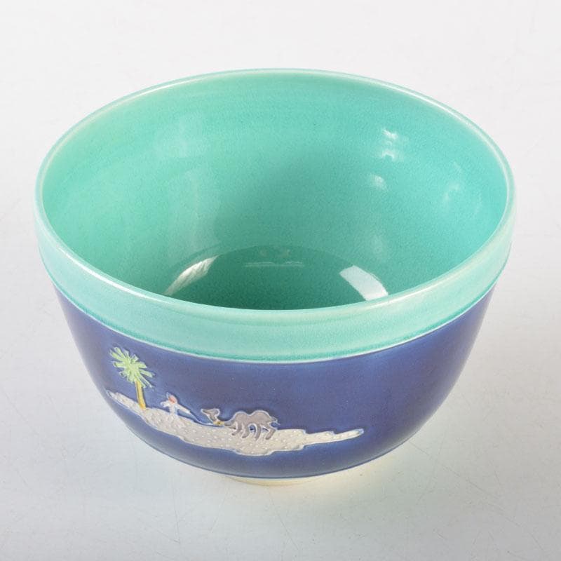 茶道具　交跡焼　堀口登造　シルクロード文　茶碗　共箱　V　6525