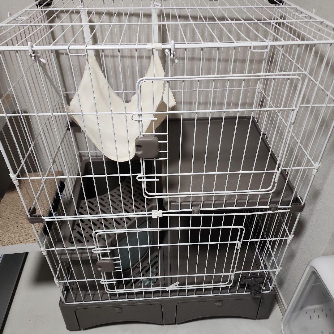 キャットケージ 2段構造 トイレ付き
