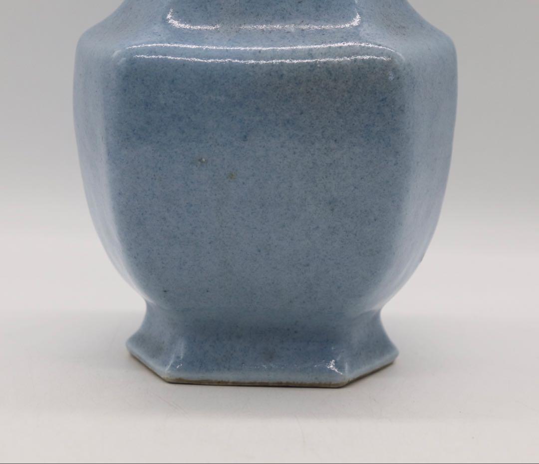 中国　清時代　天青釉雙耳瓶　木箱付　送料込み250520