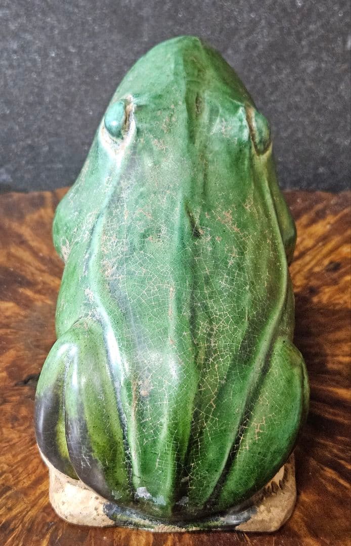 時代古作品❗】希少品❗】古代中国　漢～遼時代頃　緑釉　蛙形俑　よう　発掘品　置物