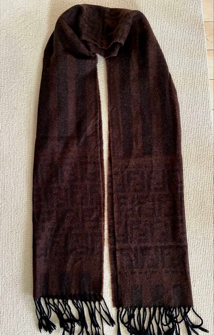 ◆FENDIフェンディ ズッカ柄 マフラー ブラウン USED 男女兼用◆