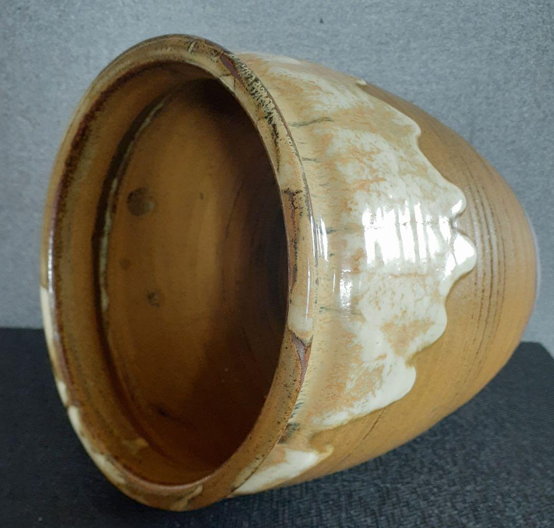 【国指定伝統工芸品】熊本県【小袋焼】藁灰釉　黄釉　花入れ　水草入れ　メダカ入れ