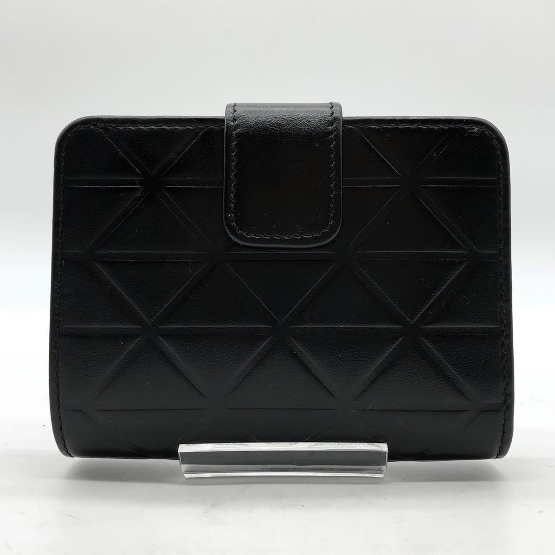 ✨極美品✨プラダ 二つ折り財布 三角ロゴ ゴールド金具 ソフトカーフ レザー 黒