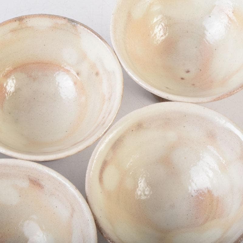 和食器　茶懐石　信楽焼　勝尾黎彦作　粉引　切高台　向付　五客　共箱　C　9016