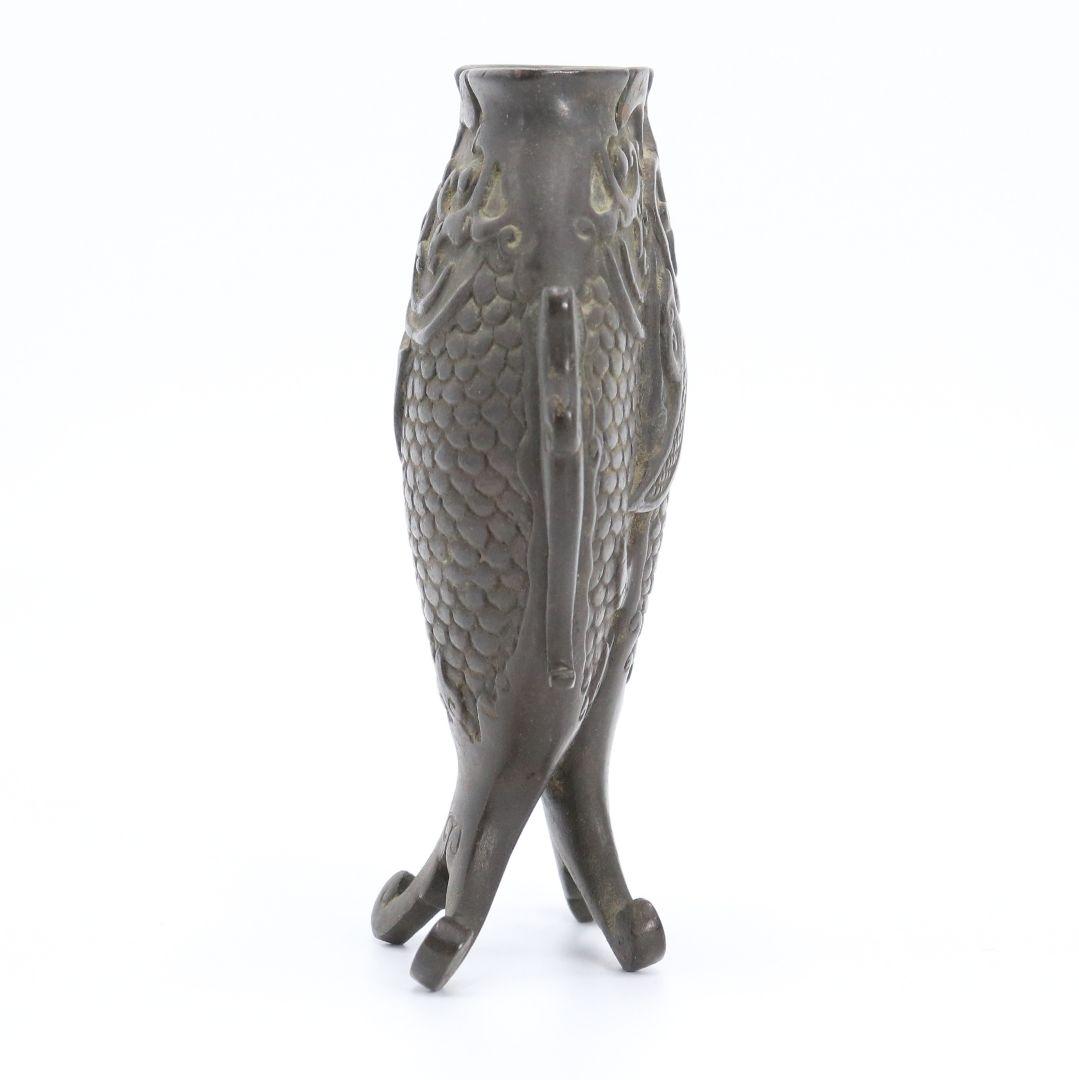 中国 古銅製 双魚花入 花器 花生 魚文 銅器　N64