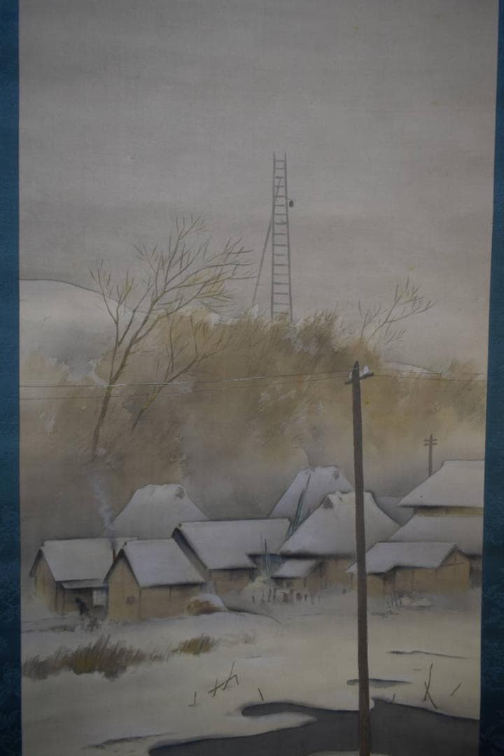 真作/萓山/雪景山水図/布袋屋掛軸HH-282