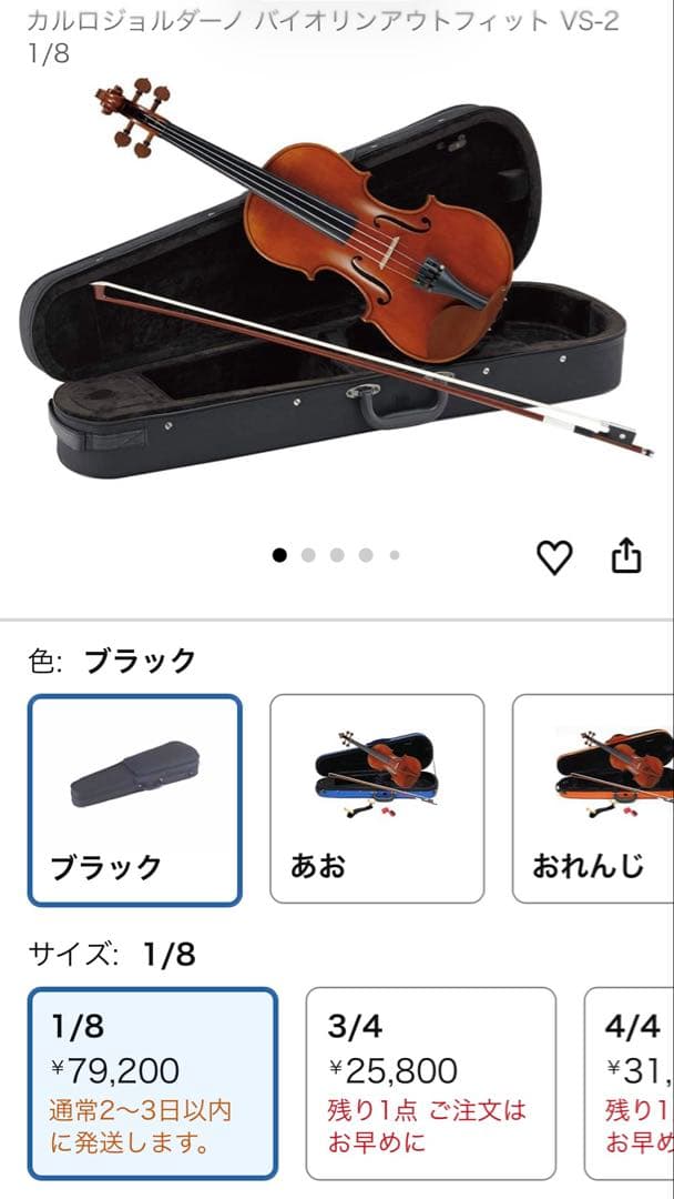 【希少】ヴァイオリン CARLO GIORDANO VS-2 1/8 バイオリン