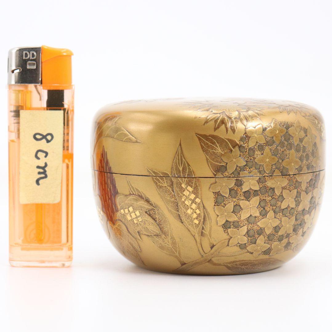 久世宗春作 四季草花 金蒔絵 平棗 内金塗 梨子地 茶道具 共箱　DW947