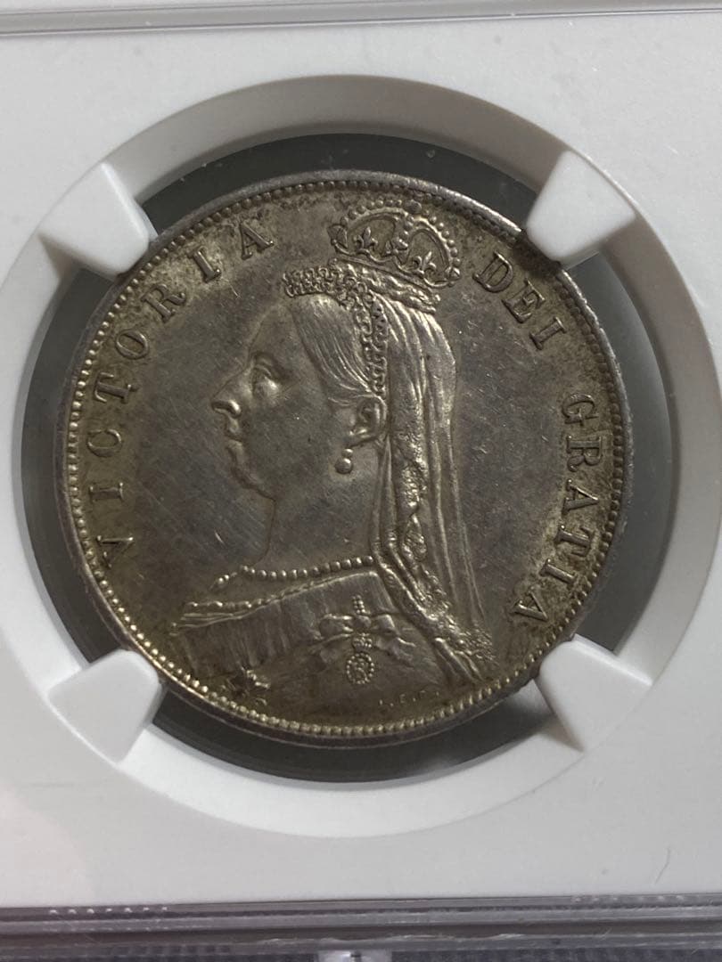 1887年 NGC MS61イギリス ヴィクトリア女王 ハーフクラウン銀貨 古銭