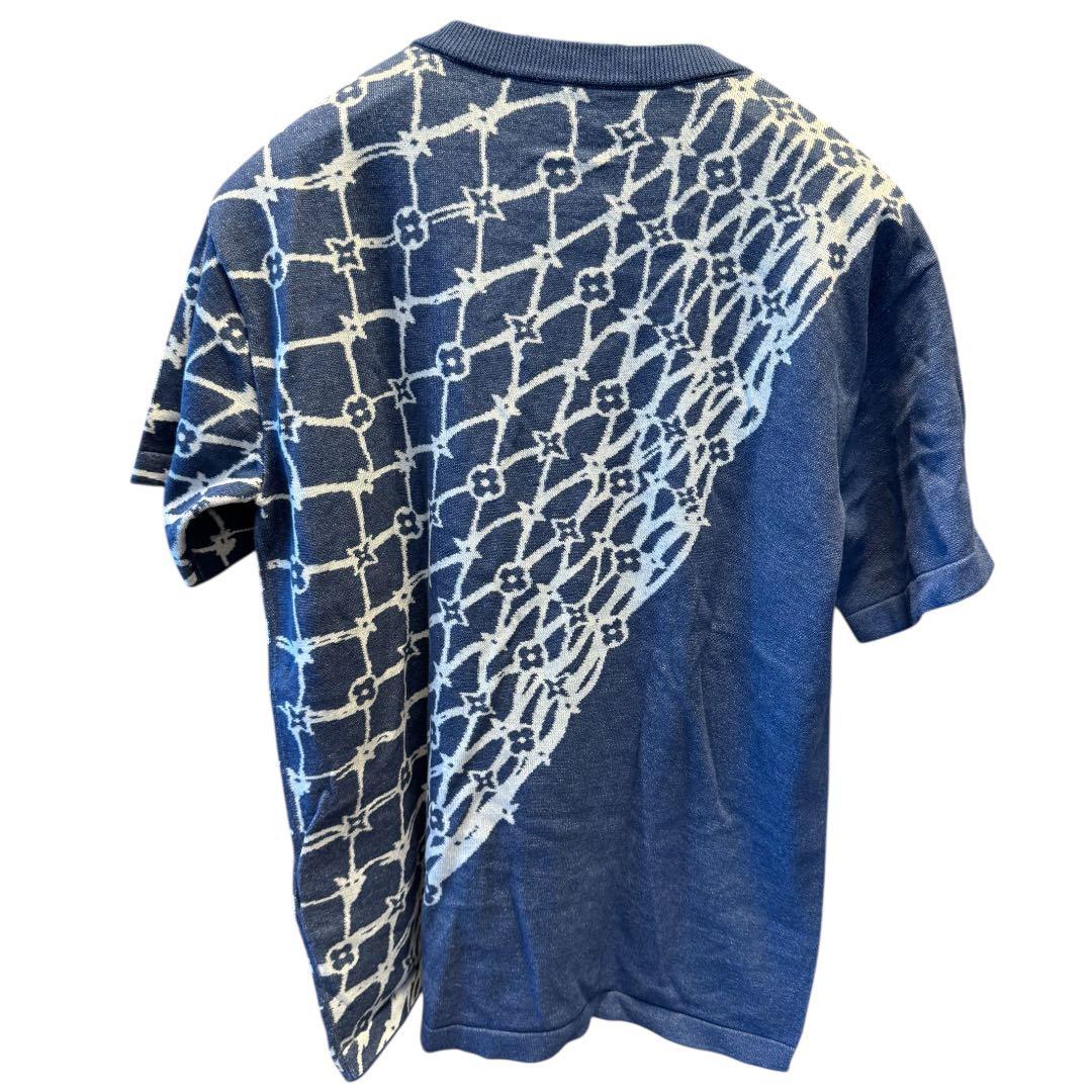 LOUIS VUITTON ヴィトン 網目柄 半袖ニットTシャツ ネイビー M