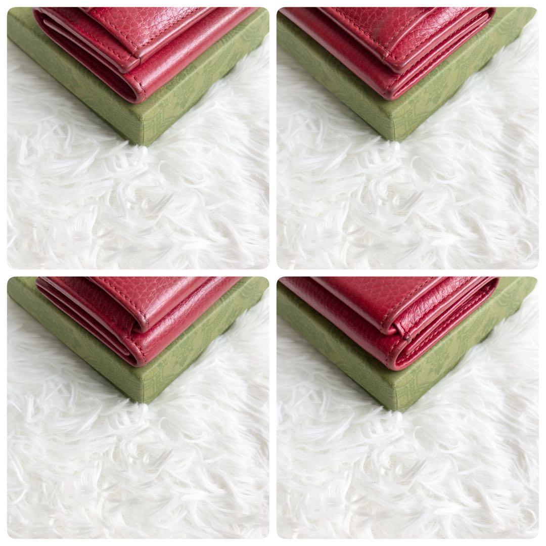 美品✨人気定番✨グッチ 三つ折り財布 GGマーモント コンパクト レッド