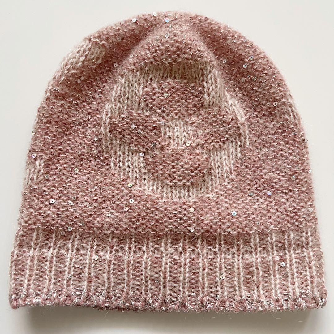 美品　ルイヴィトン　モノグラム　ニット帽　ビーニー　ピンク　スパンコール　ラメ