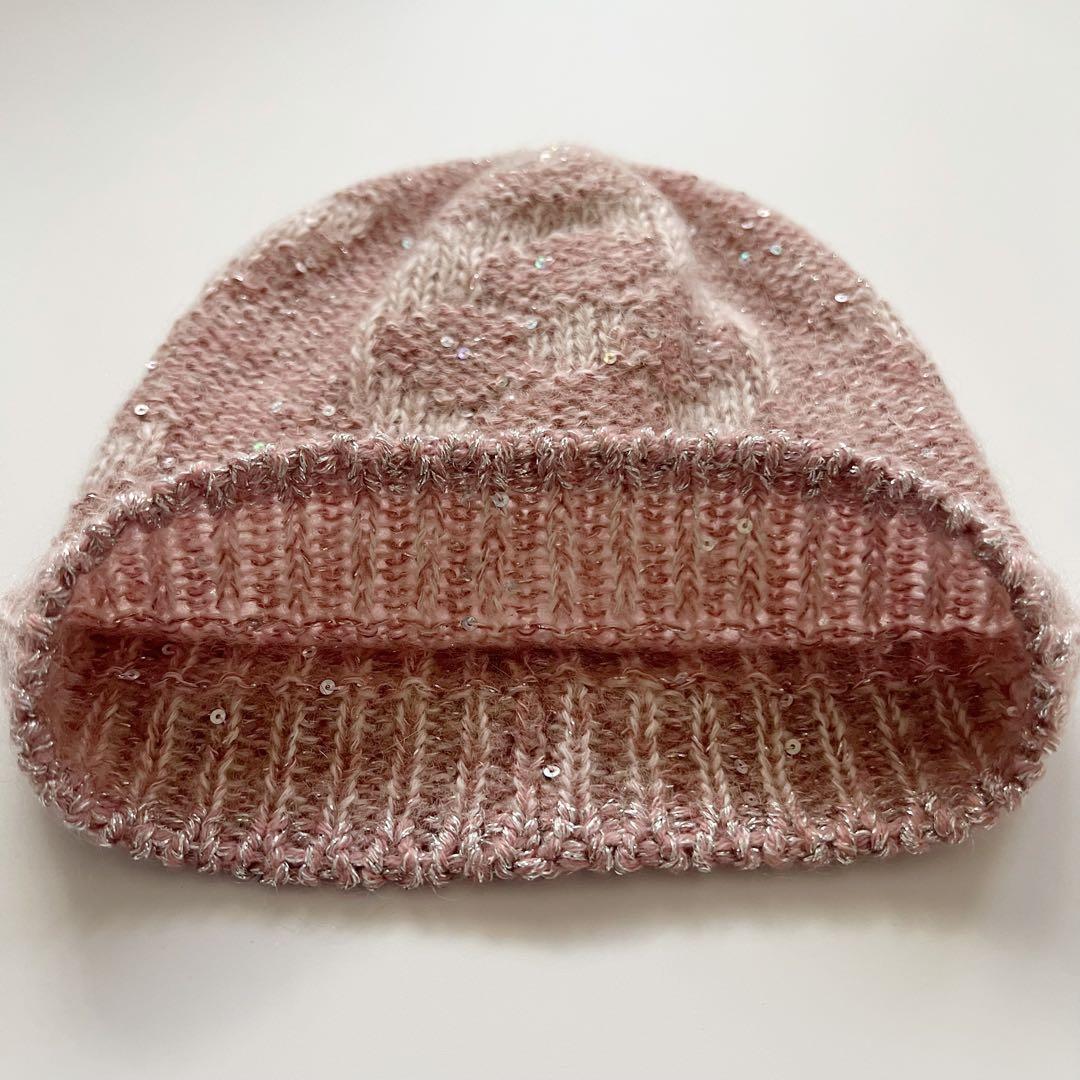 美品　ルイヴィトン　モノグラム　ニット帽　ビーニー　ピンク　スパンコール　ラメ
