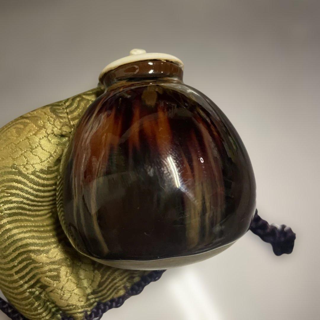 茶道具　京都　清水焼　朝日堂　茶入れ　茄子茶入　　京陶器　ビンテージ　赤茶色