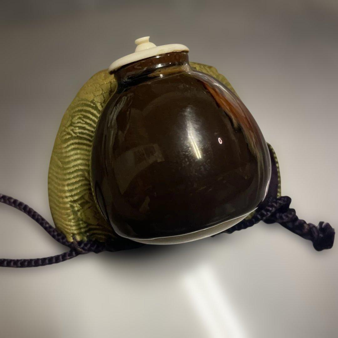 茶道具　京都　清水焼　朝日堂　茶入れ　茄子茶入　　京陶器　ビンテージ　赤茶色