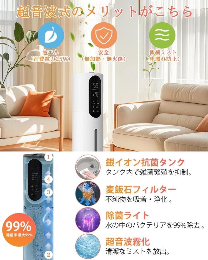 大人気❣️ 加湿器 7.5L 大容量 保湿 4重除菌净化清潔