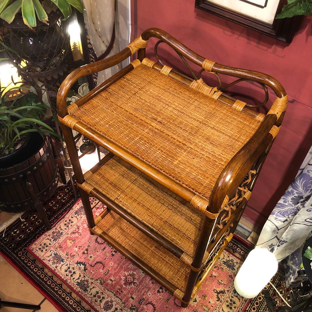 Sale 昭和レトロ　ビンテージ　オールドラタン　オープンシェルフ　三段ラック