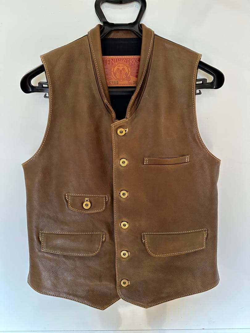 【年末年始限定値下げ】天神ワークス　レザーベストCV02 サイズ36(M相当)