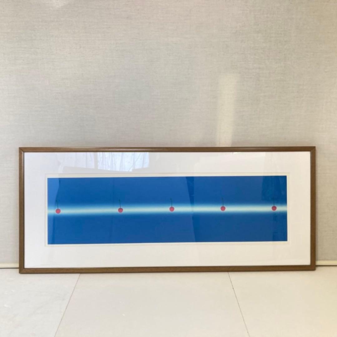 中村憲之 さくらんぼ シルクスクリーン 大型 横長 青色 ポップ モダン レトロ