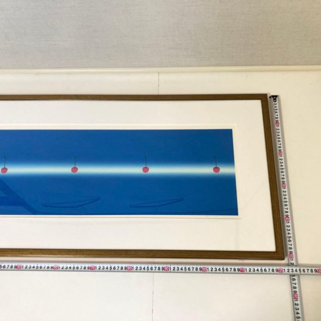 中村憲之 さくらんぼ シルクスクリーン 大型 横長 青色 ポップ モダン レトロ